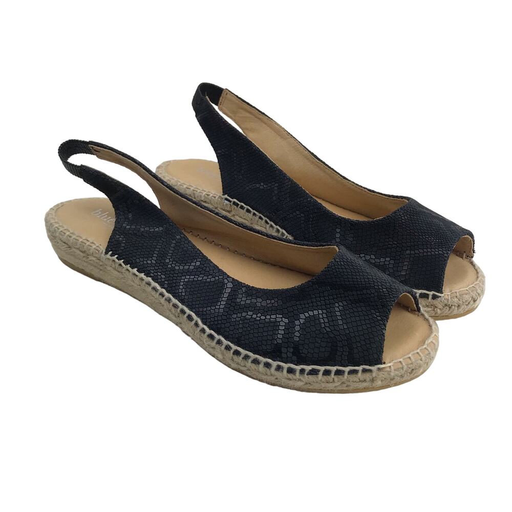 Blue Illusion Women's Black Snakeskin Leather Slingback Espadrille 40 (8.5 US)